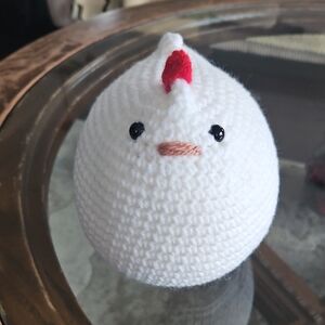 White and Red Crochet Chicken - Handmade